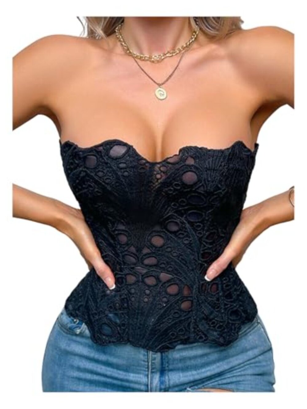 Lace Up Overbust Corset Bustier Top Strapless Body Shaper